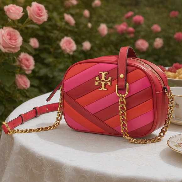 NEW Tory Burch Kira Chevron Red Color-Block Small Camera Bag/Crossbody bag